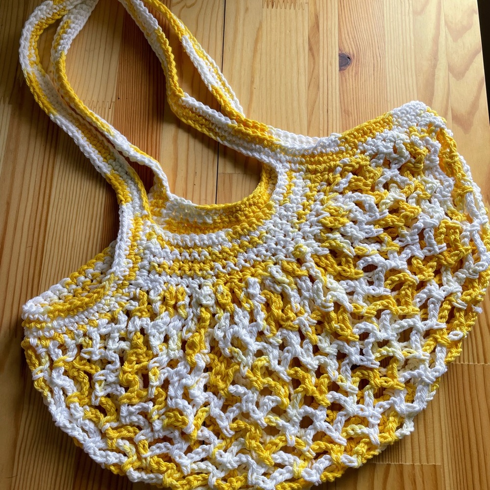 Yellow and White Crochet Mini Market Bag